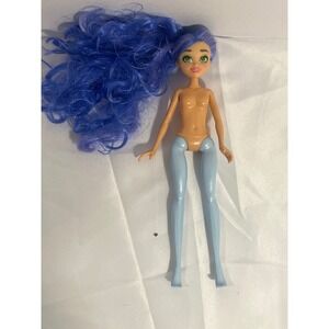 Blue Purple Hair Fashion Doll Nude with Light Blue Legs Green Eyes 10.5 Inch